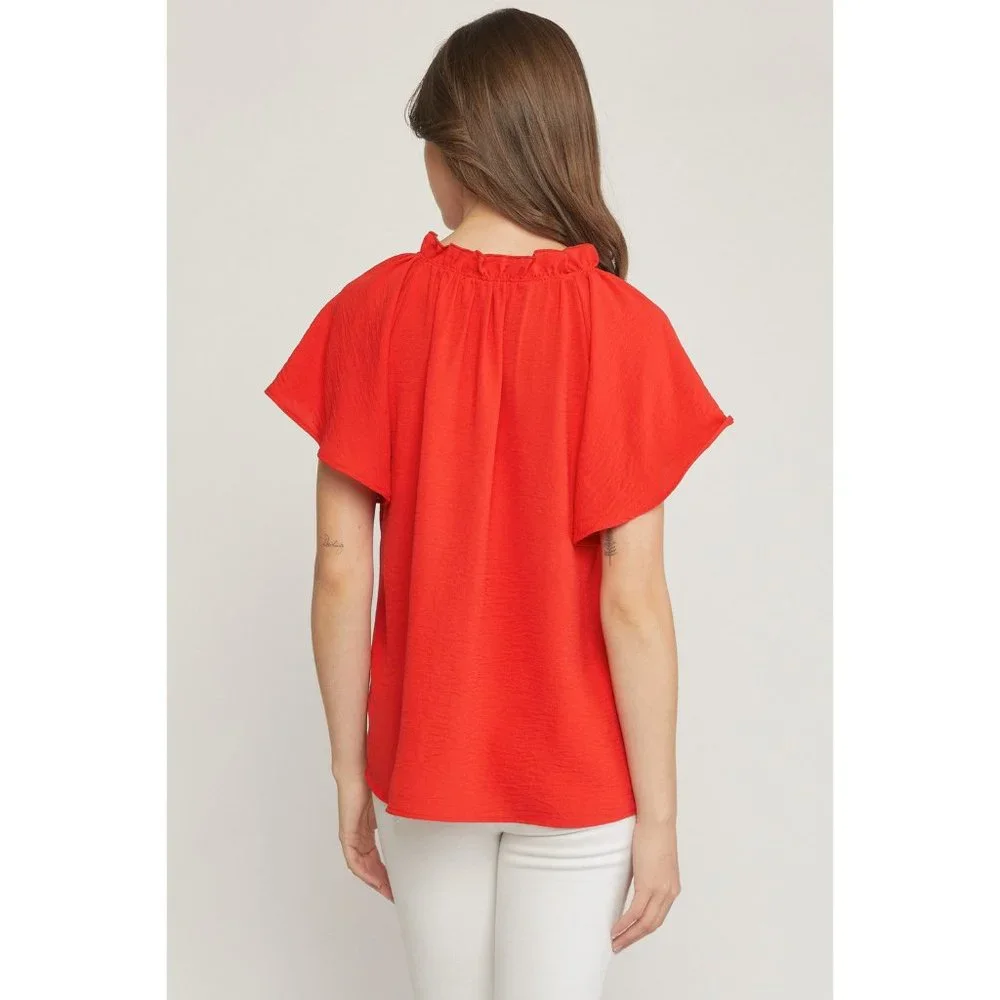 Entro Ruffled Flutter Sleeve Blouse, Tangerine - Picture 4 of 7